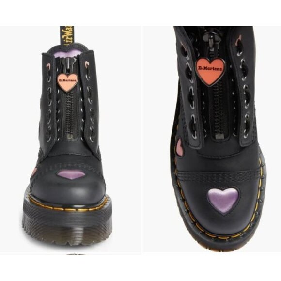 NEW! Dr Martens Women's Sinclair Hearts Platform Boots Black Satin Lux Size 5 - Picture 3 of 5